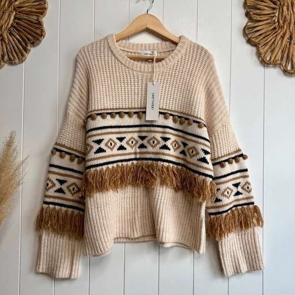 DRIFTWOOD Sweaters - DRIFTWOOD Cream and Brown Patterned Sweater | Size L